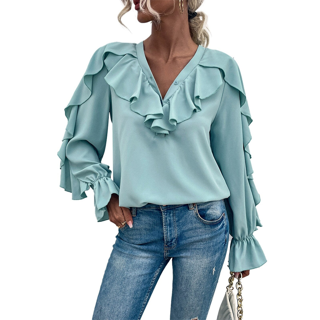 Casual Ruffled V-Neck Full Sleeve Shirt