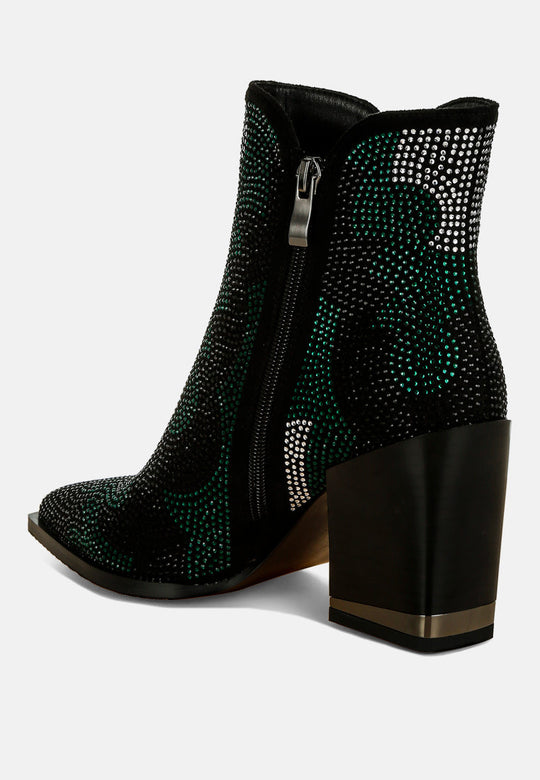 Zarka Rhinestones Embellished Block Heel Boots-2