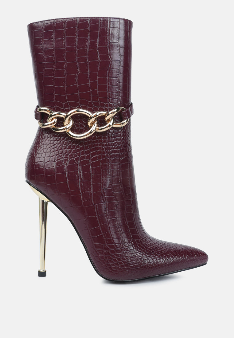 Nicole Croc Patterned High Heeled Ankle Boots