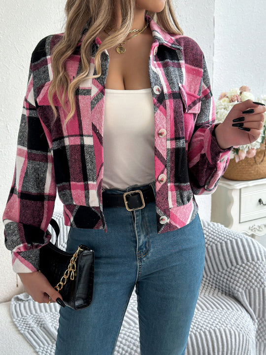 Plaid Button Up Long Sleeve Jacket