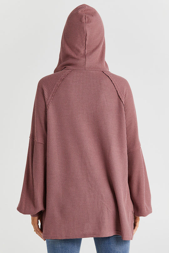 Half Button Lantern Sleeve Hoodie