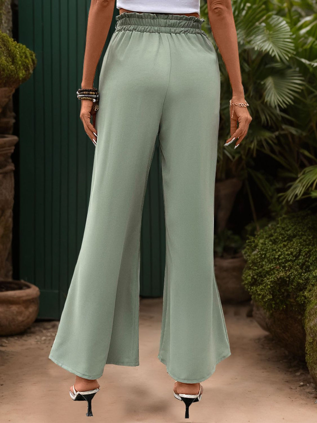 Elastic Waist Wide Leg Pants with Pockets