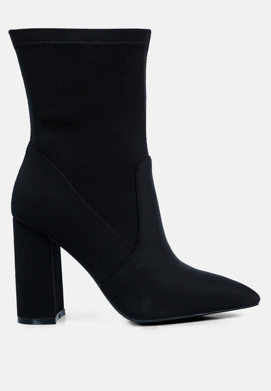 Ankle Lycra Block Heeled Boots-6