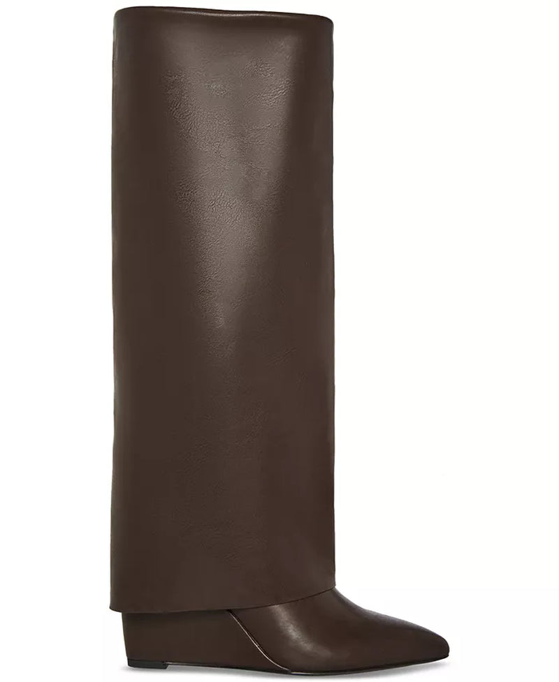 Evander Fold-Over Cuffed Knee High Wedge Dress Boots