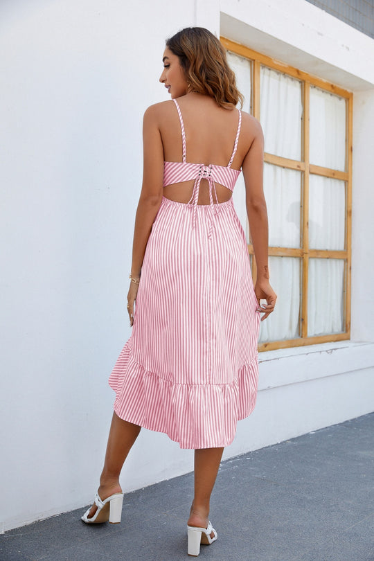 Ruffled Striped Spaghetti Strap Dress