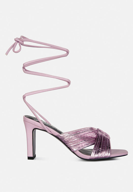 Xuxa Metallic Tie Up Italian Block Heel Sandals