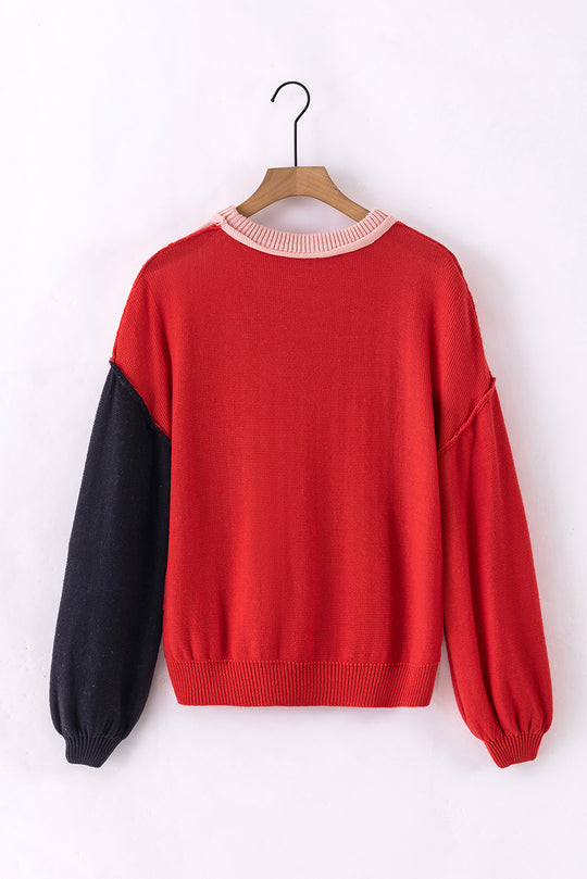 Contrast Round Neck Dropped Shoulder Sweater