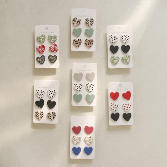 3 Piece Acrylic Heart Stud Earrings