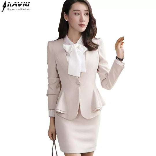 Formal Long Sleeve Hem Ruffles Office Ladies Work Uniforms