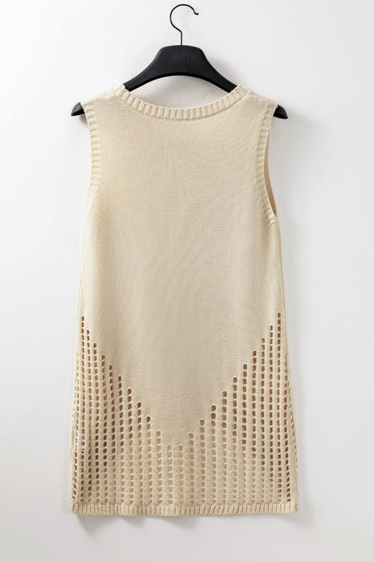 Openwork Round Neck Knit Vest