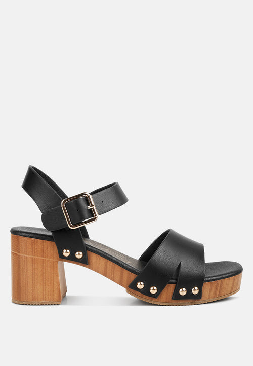 campbell faux leather textured block heel sandals