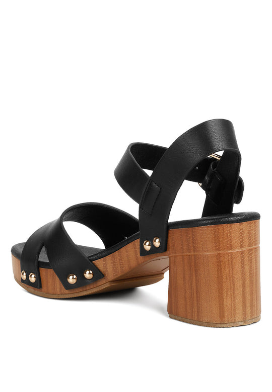 campbell faux leather textured block heel sandals