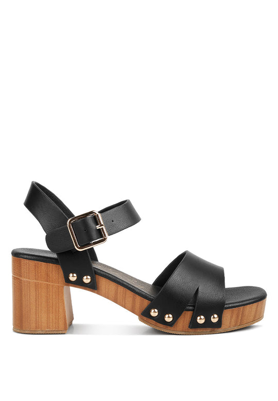 campbell faux leather textured block heel sandals