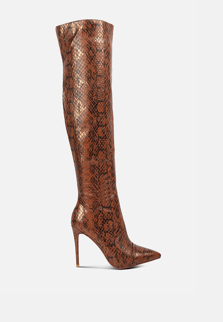 Catalina Snake Print Stiletto Knee Boots-5