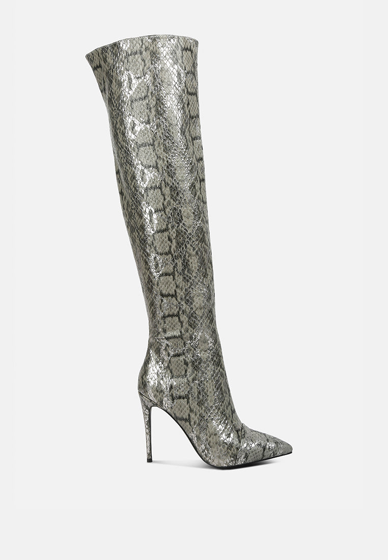 Catalina Snake Print Stiletto Knee Boots-6