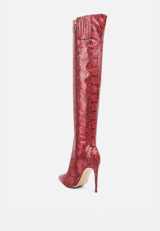 Catalina Snake Print Stiletto Knee Boots-3