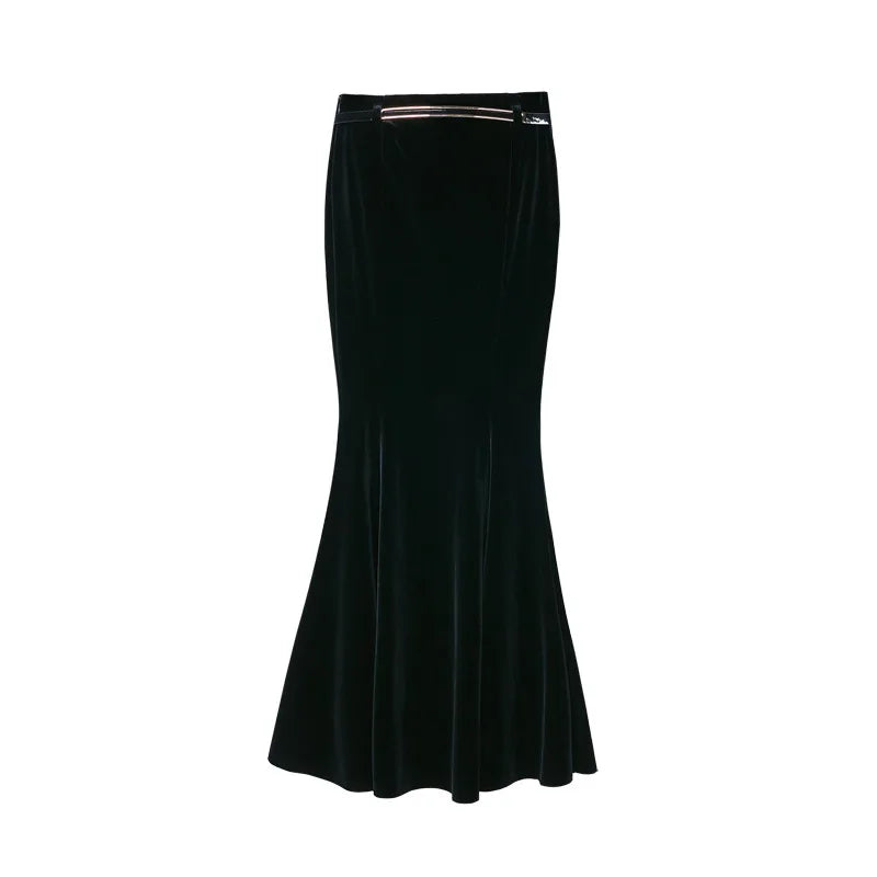 TIYIHAILEY-Long Maxi Velvet Skirt for Women, Mermaid Style, Fishtail Stretch