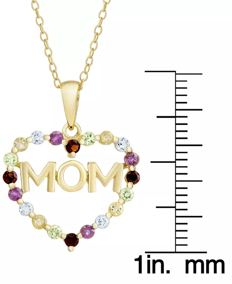 Multi-Gemstone Mom Heart 18" Pendant Necklace (7/8 Ct. T.W.) in 18K Gold-Plated Sterling Silver