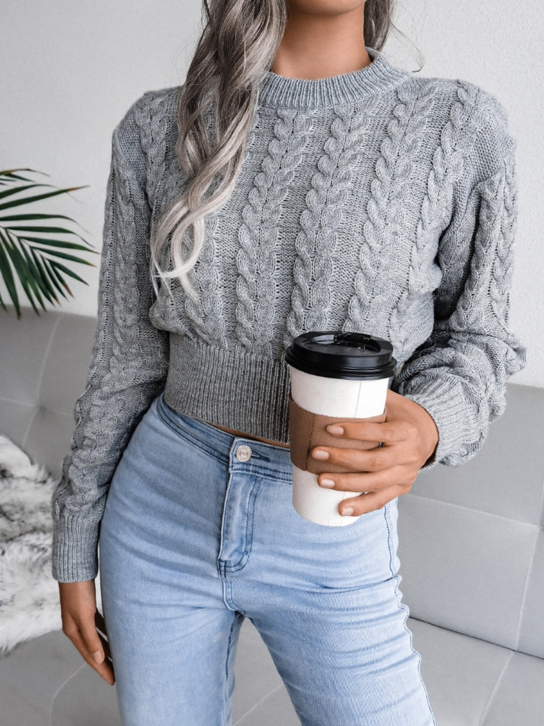 Cable-Knit Round Neck Sweater