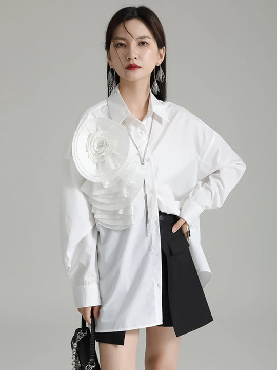 Sheltey Ruffle Flower Blouse - White