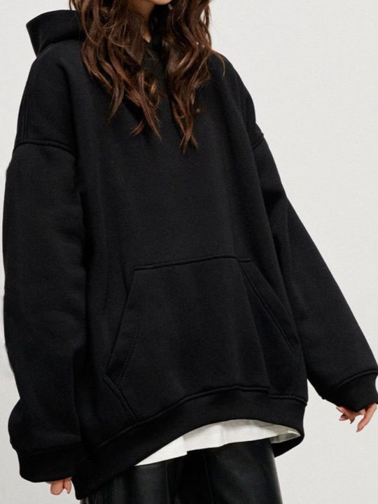 Pocketed Dropped Shoulder Long Sleeve Hoodie