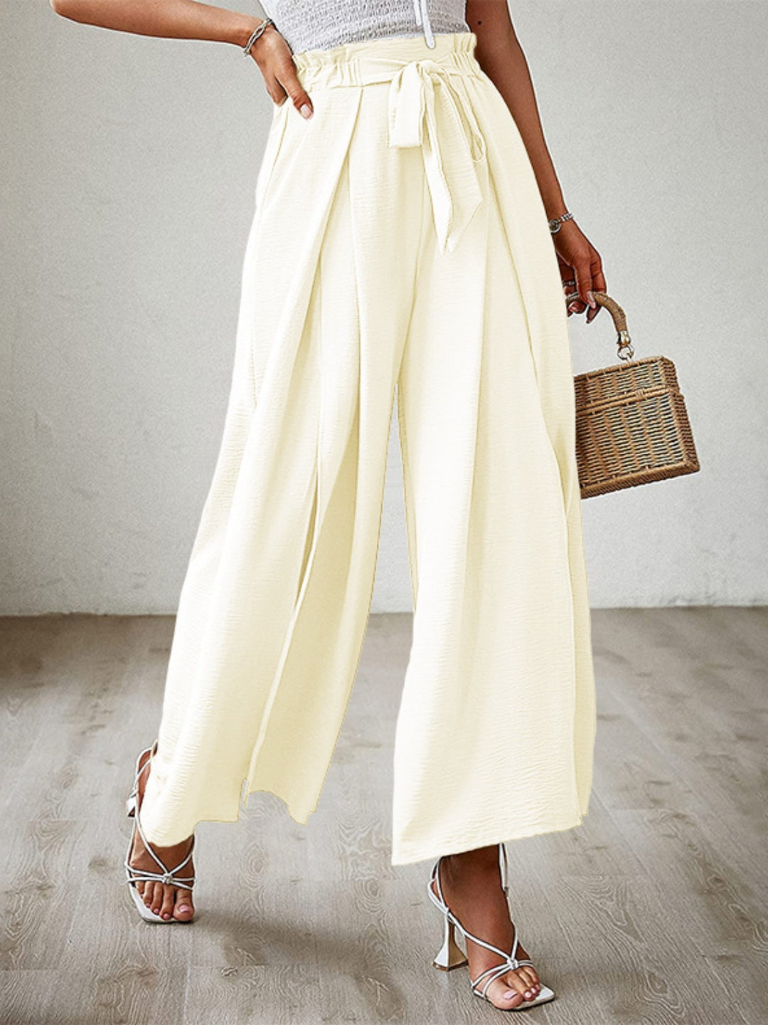 Tied Slit Wide Leg Pants