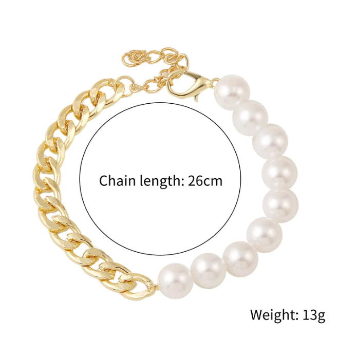 Womens Pearl Beaded Bracelet with Half Chain