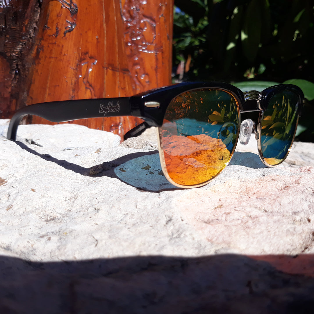 Sunset Polarized Sunglasses, Black Bamboo with Wood Case