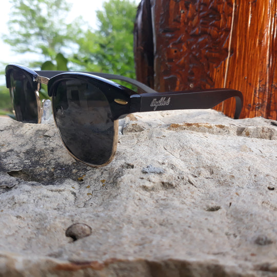 Midnight Black Bamboo Club Sunglasses with Case