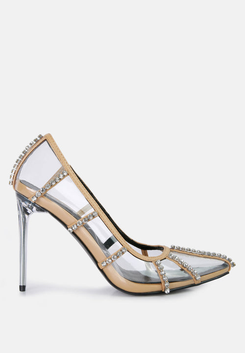 diamante clear stiletto heel pumps