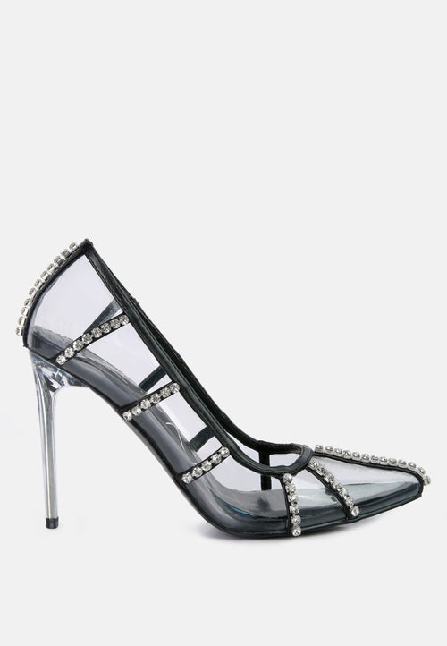 diamante clear stiletto heel pumps