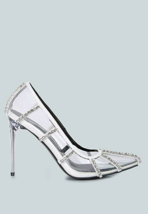 diamante clear stiletto heel pumps