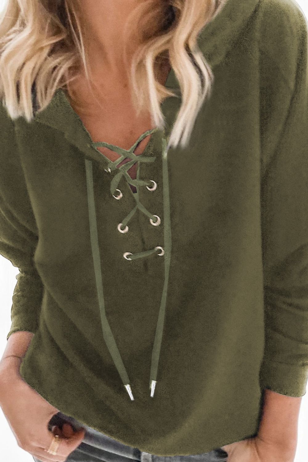 Lace-Up Dropped Shoulder Hoodie