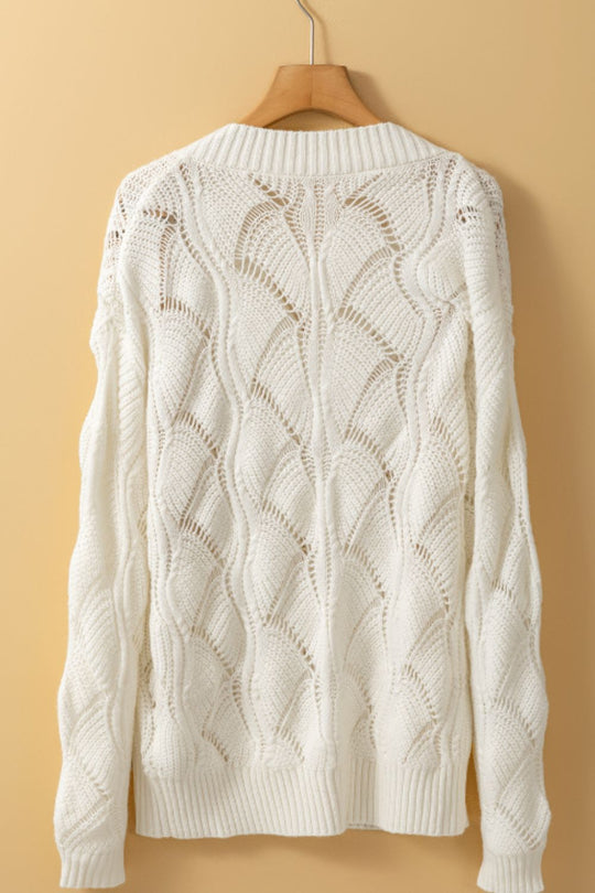 Openwork V-Neck Long Sleeve Sweater