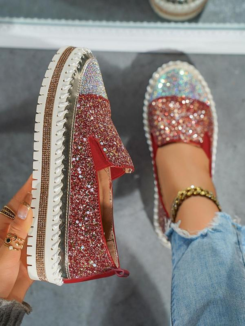 Women'S Fashionable Rhinestone Decorated Slip on Lightweight Shoes, Casual Comfortable Breathable Platform Shoes, All-Match Commuter Shoes for Work & Daily Wear