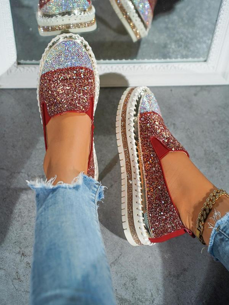 Women'S Fashionable Rhinestone Decorated Slip on Lightweight Shoes, Casual Comfortable Breathable Platform Shoes, All-Match Commuter Shoes for Work & Daily Wear