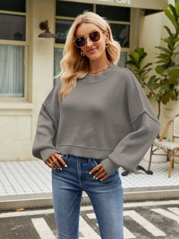 Round Neck Lantern Sleeve Sweater