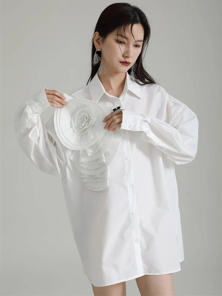 Sheltey Ruffle Flower Blouse - White