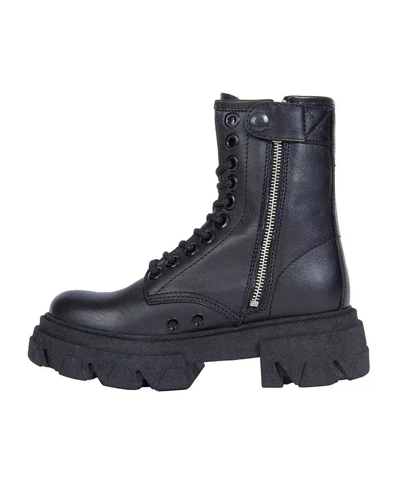 Black Leather Combat Boots by