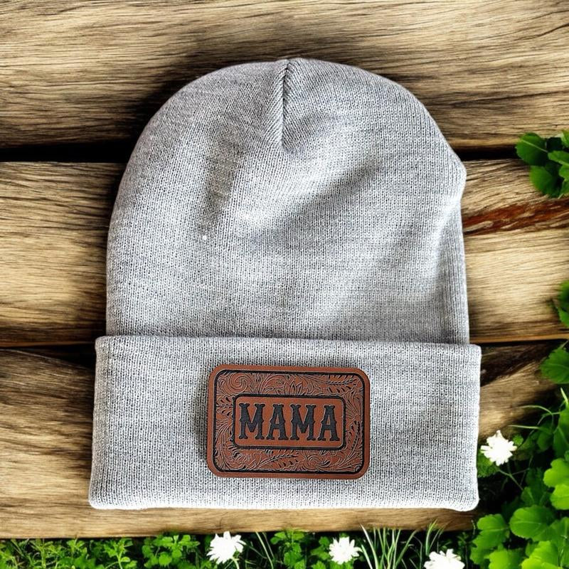 Mama/Mini Beanie Leather Patch Hat