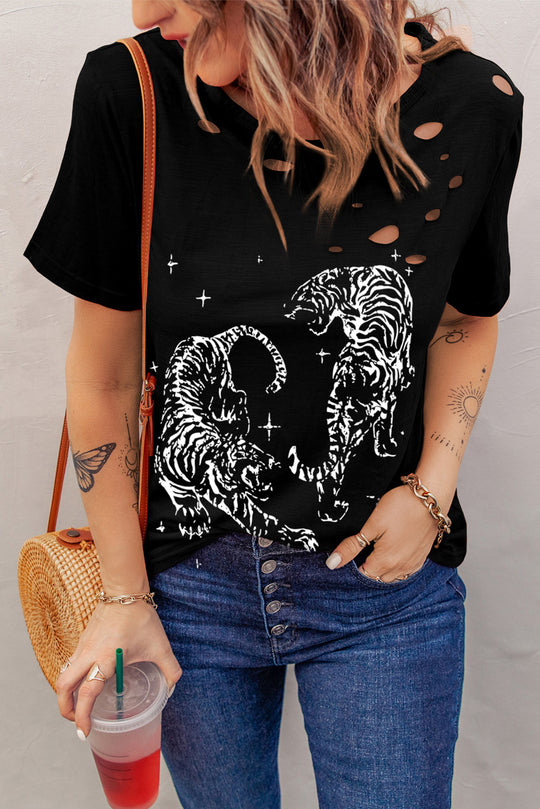 cutout graphic round neck short sleeve