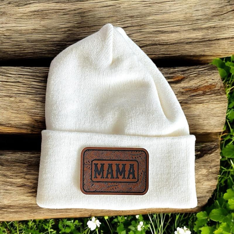 Mama/Mini Beanie Leather Patch Hat