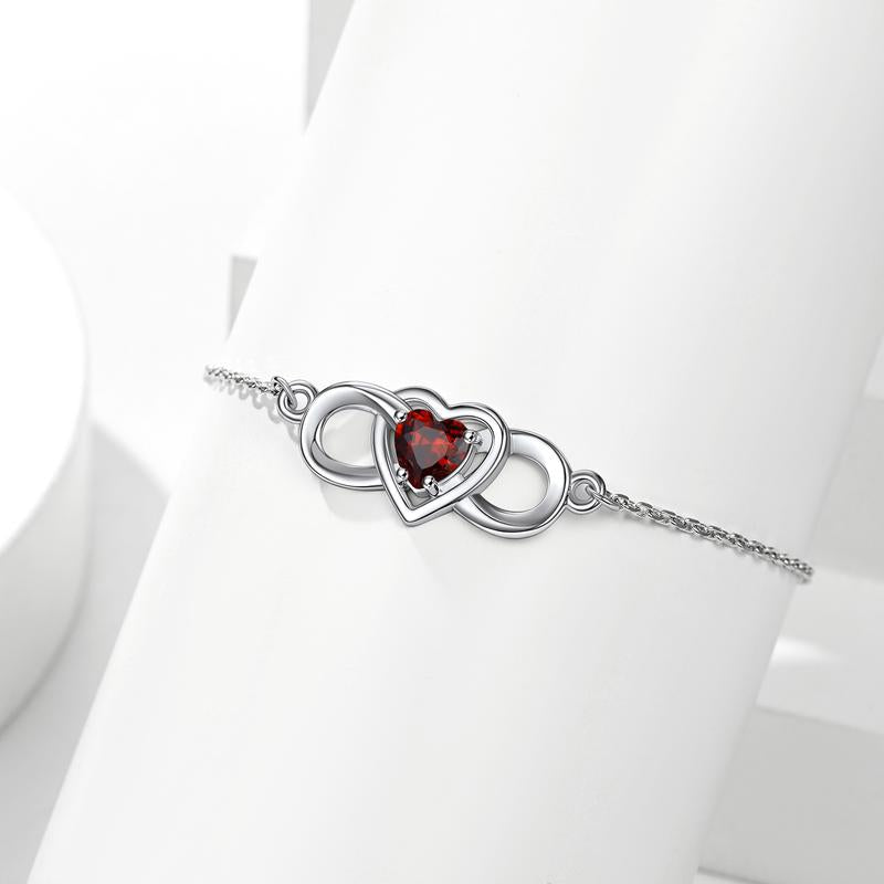 Chicsilver Dainty Infinity Sparkling Heart Shape Birthstone Cubic Zirconia 925 Sterling Silver Bracelets Birthday Gifts Jewelry for Women