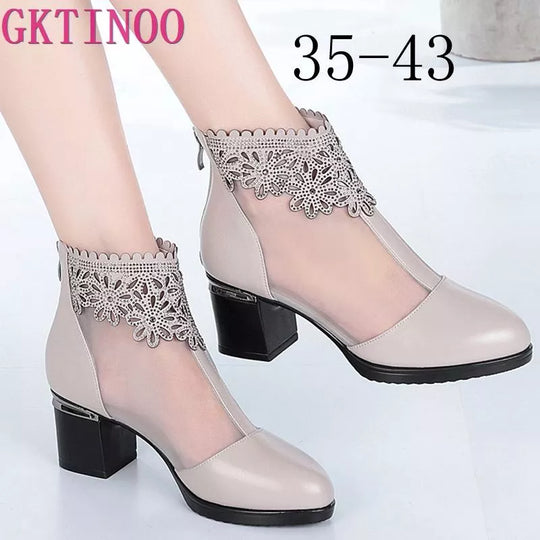 GKTINOO Fashion Sandals Mesh Genuine Leather Shoes