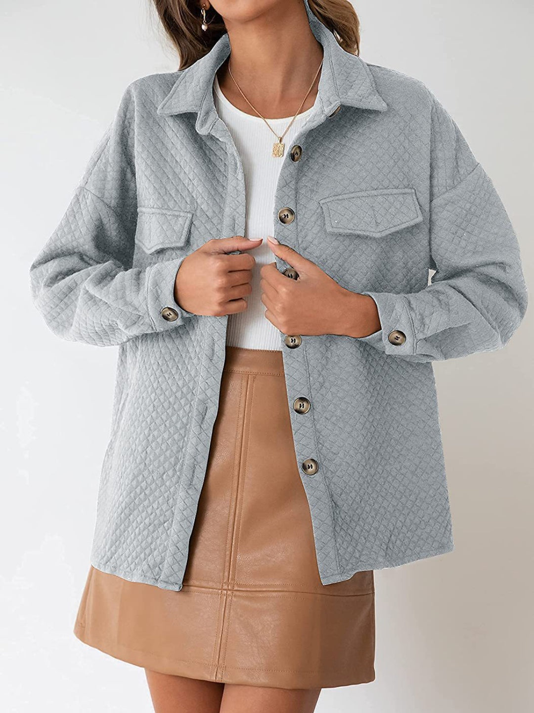 Button Up Dropped Shoulder Jacket