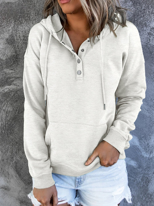 Half Snap Drawstring Long Sleeve Hoodie