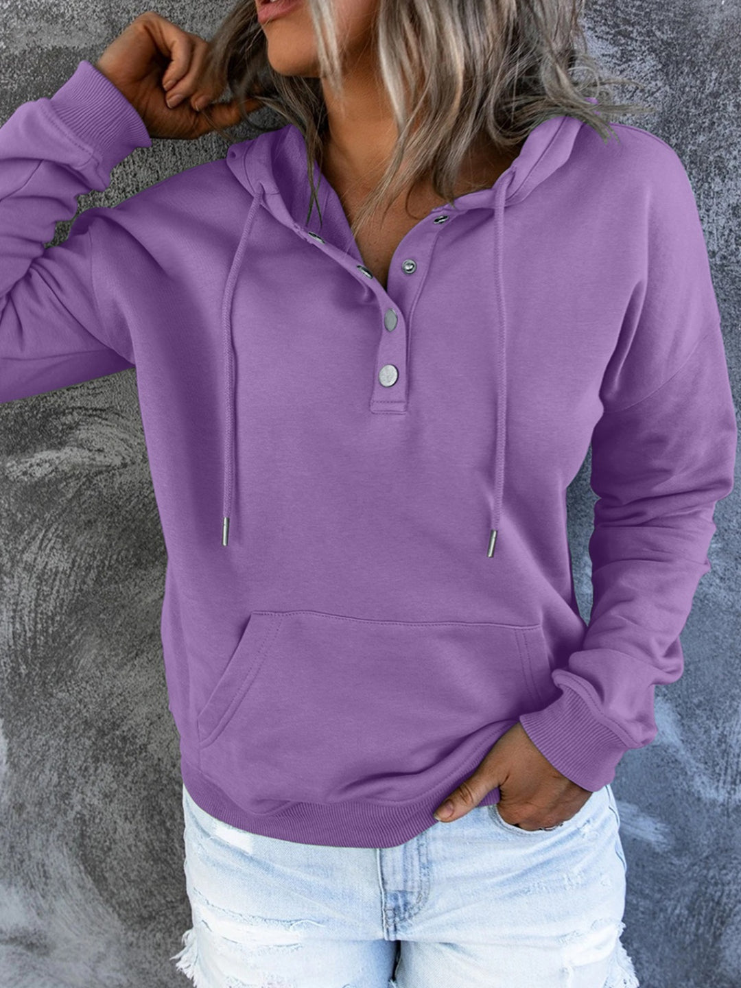 Half Snap Drawstring Long Sleeve Hoodie