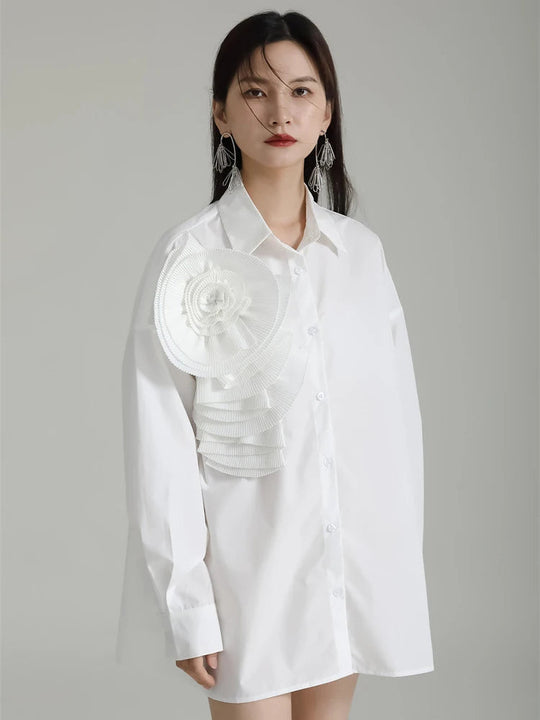 Sheltey Ruffle Flower Blouse - White