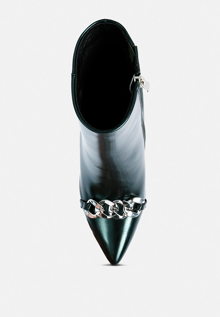 Firefly Metallic Chain Embellished Stiletto Ankle Boots-3