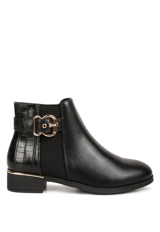 frothy buckled ankle boots with croc detail